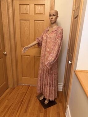 FREE PEOPLE Size L free flowing red/beige long sleeve dress